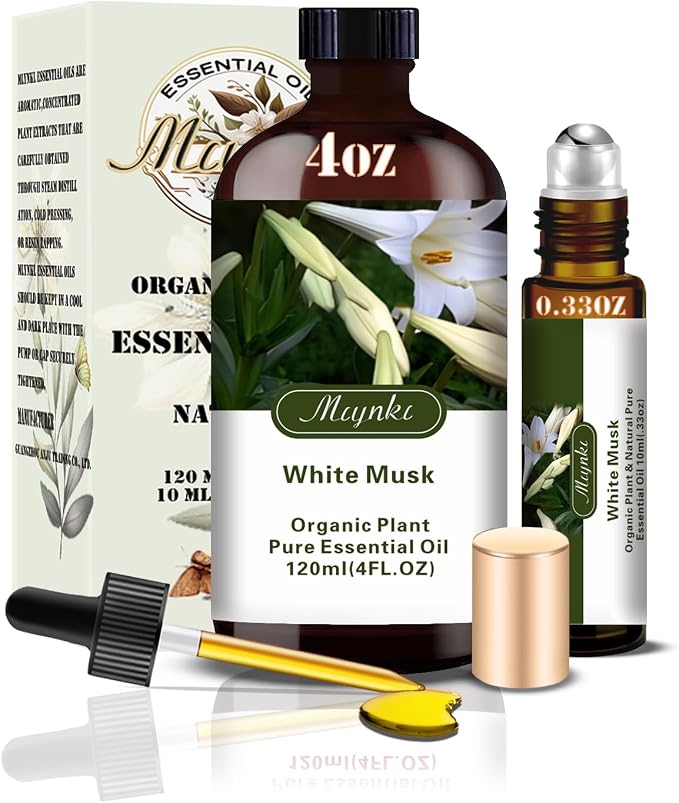 White Musk Essential Oil, White Musk Oil for Diffuser, Humidifier, Massage, DIY Candle, Soap, Skin Care, Yoga, Gift Ready,White Musk Fragrance Oil - MLYNKL Essential Oils (4.33 fl oz / 130ml)