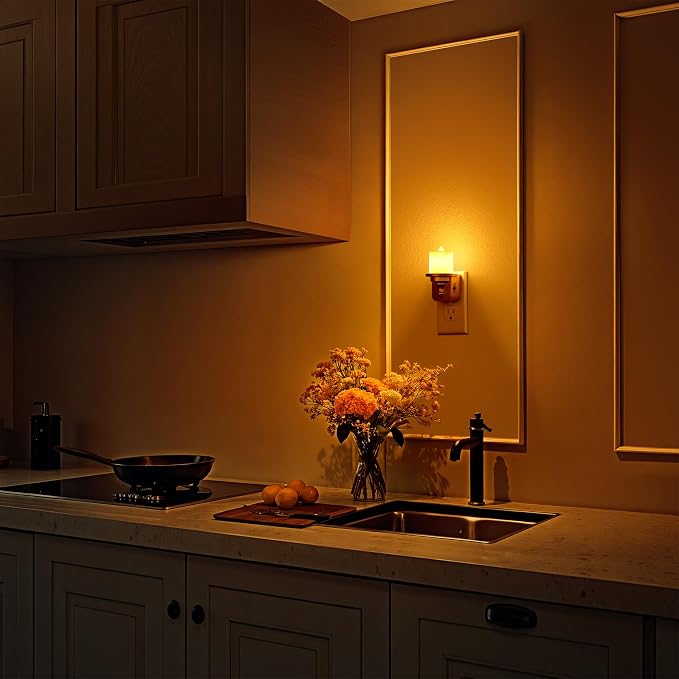 Briignite Candle Night Light, Amber Night Lights Plug into Wall 2 Pack, LED Vintage Night Light with Light Sensor, 0-100LM Dimmable Nightlight Plug in, Nightlight for Kids Hallway Bathroom Bedroom