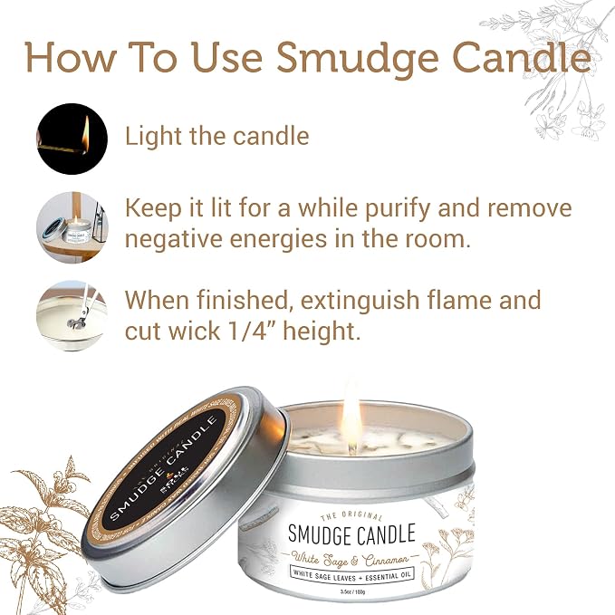 SOUL STICKS Smudge Candle for Cleansing House, Meditation, Chakra Healing, Aromatherapy | 3.5 Ounce Smudge Candle for Spiritual Cleansing (White Sage & Cinnamon)