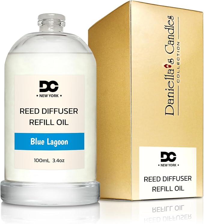 Daniella's Candles Blue Lagoon Reed Diffuser Refill Oil, 3.4oz/100ml, Premium Fragrance Oil, Home Fragrance, Oil for Reed Diffusers, Long Lasting