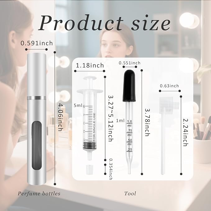 4 Pack Refillable Mini Perfume Atomizer Bottle，Portable Separate Bottles，Travel and Outings Spray Boxes Dispensers 5ml/0.2oz (Silvery)
