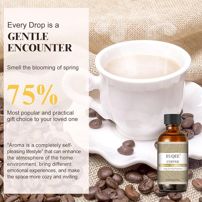 EUQEE 60ML Coffee Fragrance Oil 2.02 Fl oz Premium Fragrance Essential Oils with Glass Dropper for Diffuser, DIY Bath Bombs, Aromatherapy, Soap Candle Making