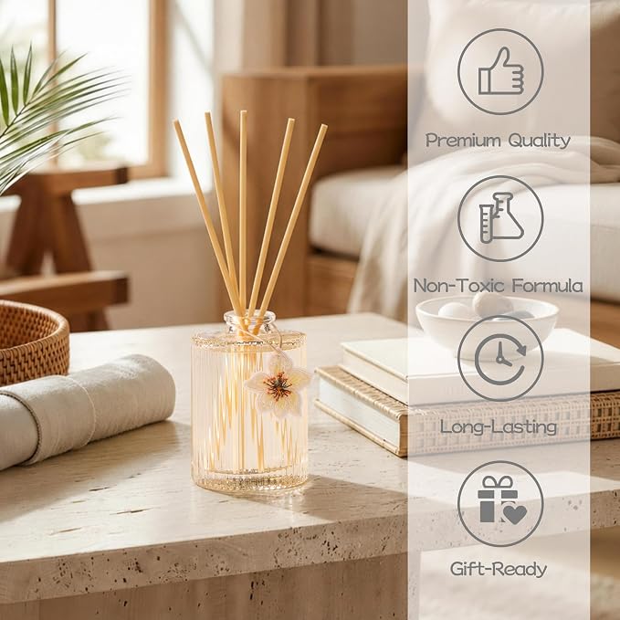 COCORRÍNA Reed Diffuser, White Magnolia Scent Oil Diffuser, 6.09 fl oz, 8 Reeds, Long-Lasting Home Fragrance, Bathroom Bedroom Shelf Decor & Gifts