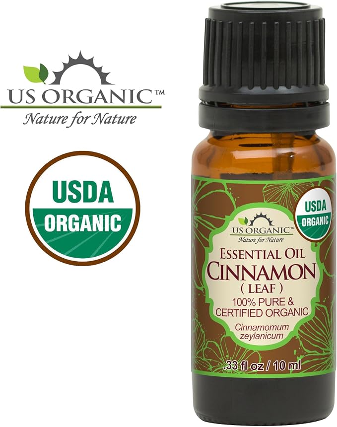 US Organic 100% Pure Cinnamon Leaf Essential Oil - USDA Certified Organic, Steam Distilled - W/Euro Dropper (More Size Variations Available) (10 ml / .33 fl oz)