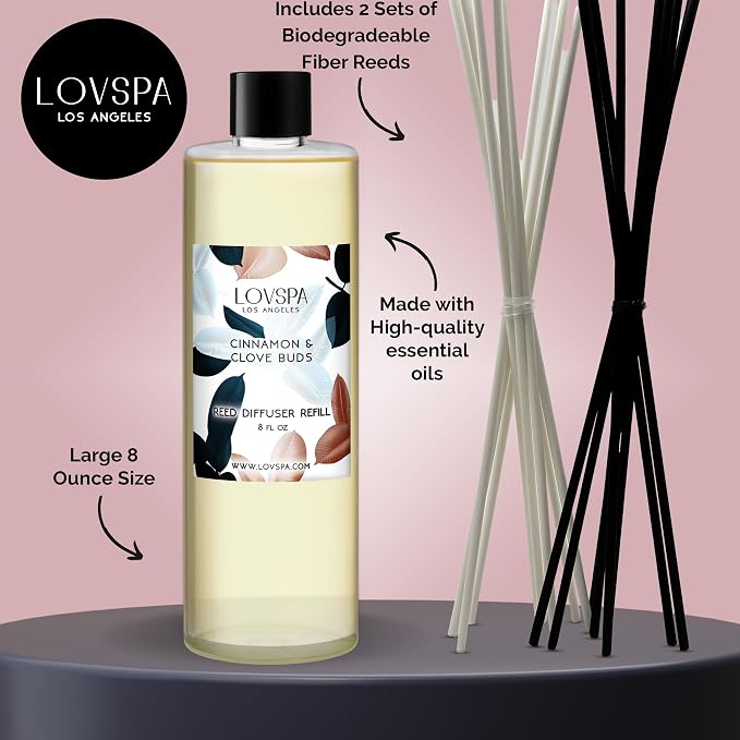 Cinnamon & Clove Buds Diffuser Oil - Fall Essential Oils for Diffuser Refill & Air Freshener Room Spray - Long-Lasting & Natural Home Fragrance, Scented Oil for Diffusers, USA Made, 8 oz