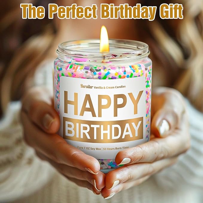 Candles for Birthday, Vanilla Cream Scented Candle 7OZ, Happy Birthday Candle Gifts for Women Her Best Friend, Unique Cute Soy Candles Non Toxic Aromatherapy