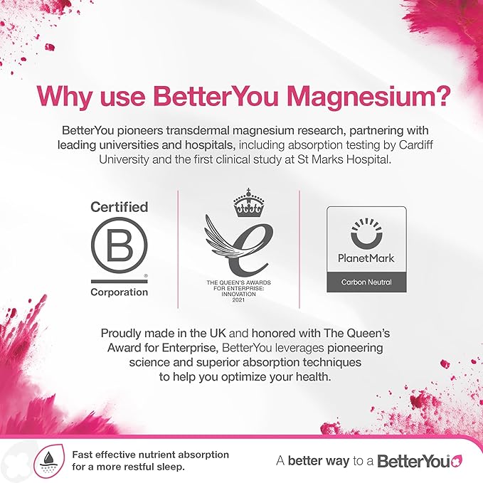 BetterYou Magnesium Muscle Body Spray - Relaxing Topical Magnesium and Essential Oil Spray - Lavender and Chamomile - Promotes Better Sleep - 3.38 oz