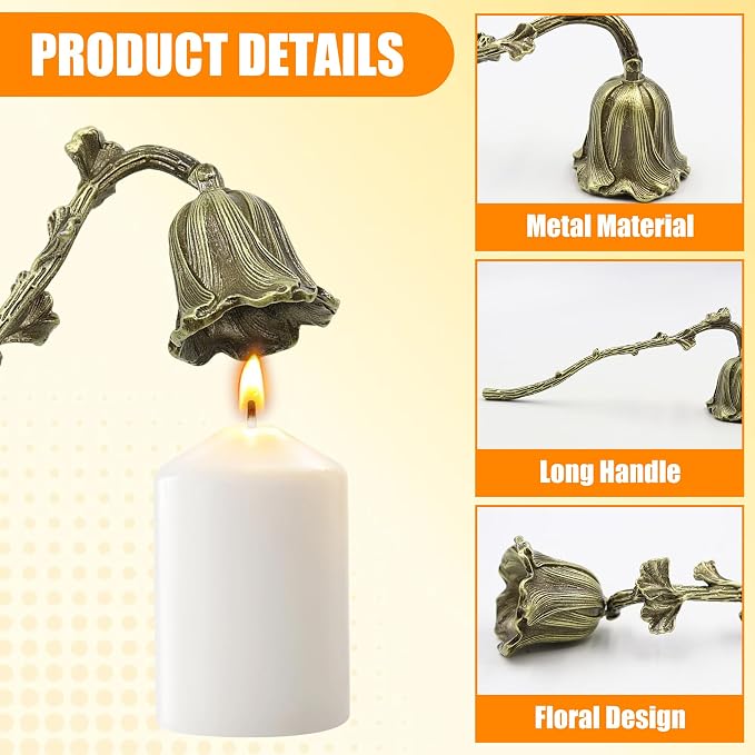 Vintage Candle Extinguisher Snuffer Metal Retro Candle Put Out Tool with Long Handle Antique Gold Candle Stopper Farmhouse Candle Accessories for Home Office Decor (Bronze)