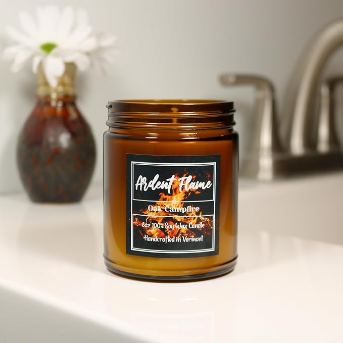 Candles | Oak Campfire | 100% Natural Soy Wax Candle for Home Decor | Highly Scented | Premium Fragrance | Handmade in Vermont, USA | 8 oz | Long Lasting | Gift for Women and Men