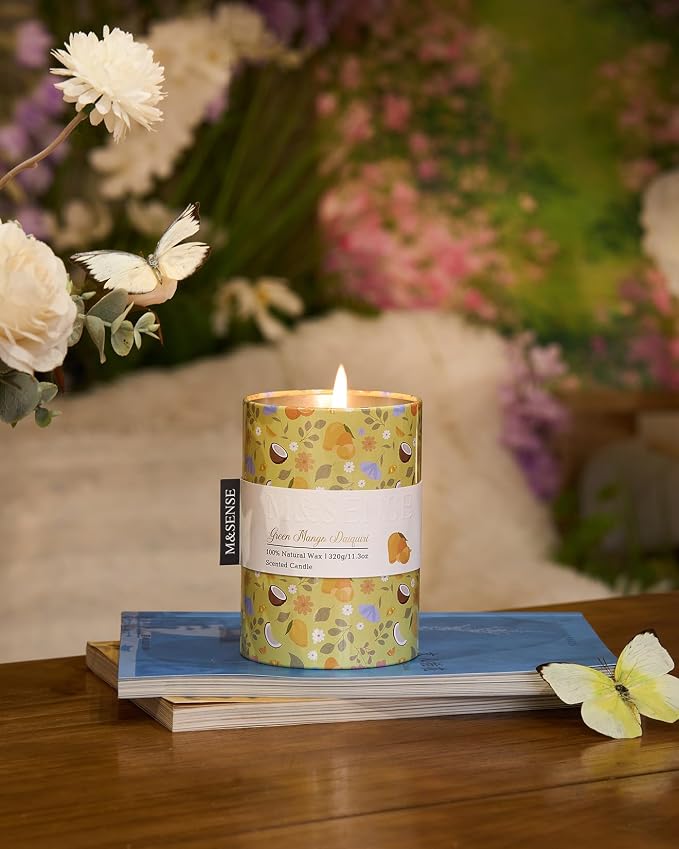 M&SENSE Spring Candle 11.3 oz,Green Mango Daiquiri Scented Candle, Non-Toxin Soy Wax for Home Scented, Floral Candles Gift for Women,Up to 70 Hours Burning Long-Lasting Fragrance