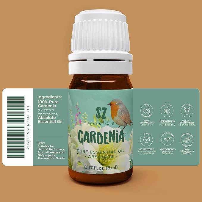 Gardenia 100% Pure, Essential Undiluted Oil - Extracted from Gardenia Jasminoides - Floral & Sweet Scent with Floral Overtones - Therapeutic Grade & Vegan - 0.17oz (5ml)