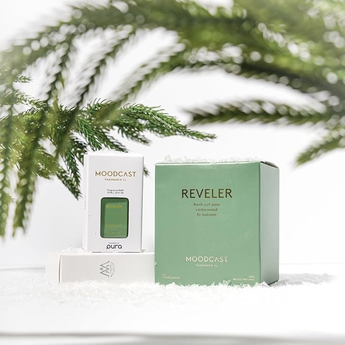Moodcast Reveler Scented Winter Candle – Aesthetic Holiday Candle for Home, Fresh Pine, Cedarwood & Fir Balsam, Clean Coco Wax Blend, Vegan, Paraben-Free, 45-Hour Burn, Christmas Decor – 8oz
