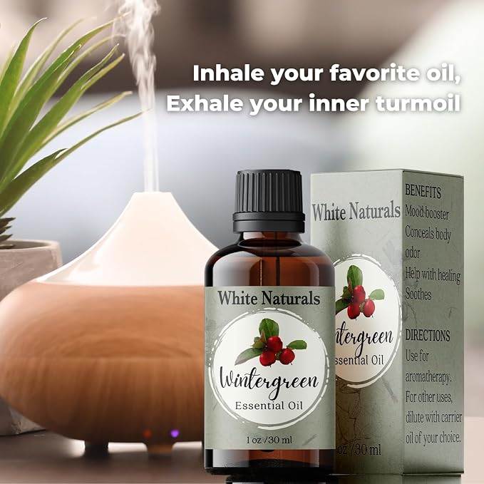 Wintergreen Essential Oil,100% Pure Natural Organic Therapeutic Grade for Aromatherapy Diffuser, Winter Green Oil for Inhalation Therapy, DIY Soap Candle Making, Refreshing, Crisp & Woodsy Scent