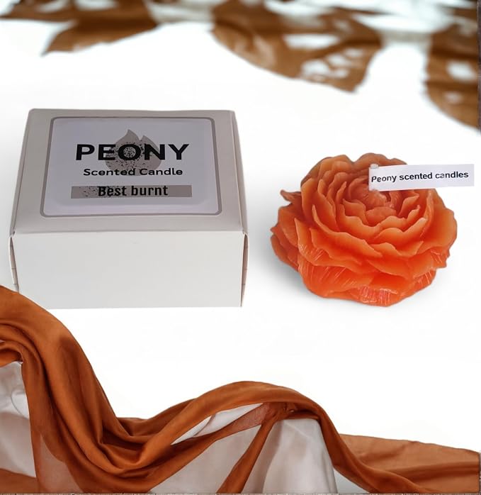 Peony Flower Shaped Candle with Scent, Soy Wax Blend Aromatherapy Candle, Gift Candle, Gifts for Women, Candles for spa, Stress Relief, Meditation, Wedding, Home Decor, Relaxing Atmosphere, (Orange)