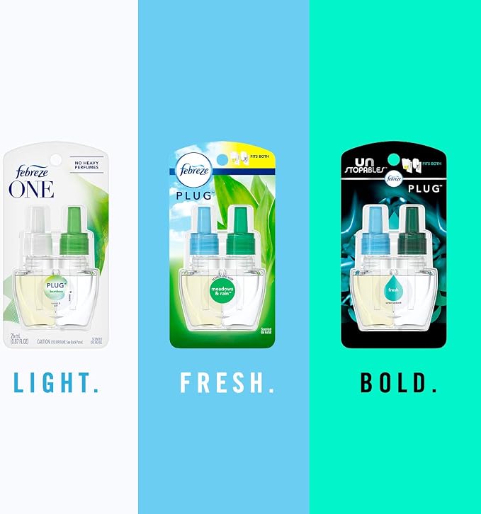 Febreze Plug in Air Freshener and Odor Fighter, Scented Oil Refill, Morning & Dew, 0.87 Fl Oz (Pack of 2)