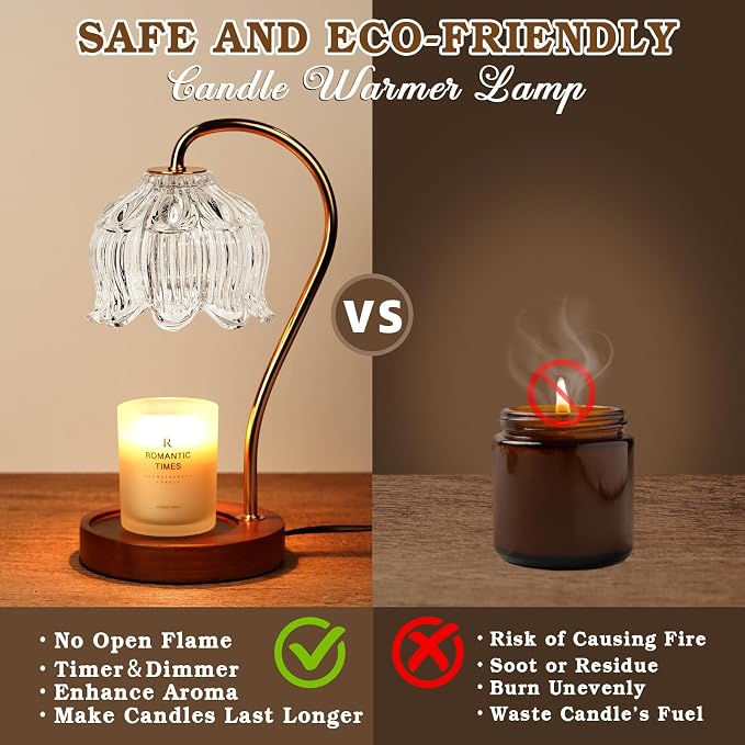 Funistree Flower Candle Warmer Lamp with Timer, Dimmable Candle Lamp Warmer, Christmas Birthday Gifts for Women Mom Her, Housewarming Home Decor, Lotus Wax Warmer for Yankee - Clear Lily 10 Inch