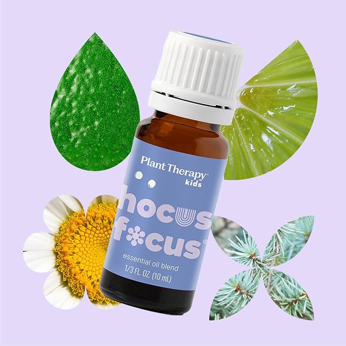 Plant Therapy Kids Hocus Focus Essential Oil Blend 10 mL (1/3 oz) 100% Pure, Undiluted, Aromatherapy Blend for Focus, Attention, and Concentration, KidSafe