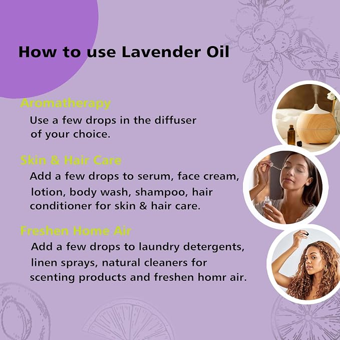 GM Gumili Lavender Essential Oil - Pure Organic Lavender Oil for Skin, Hair, Diffuser, Spray, Roll On, Body Massage - Floral Scent, 10mL