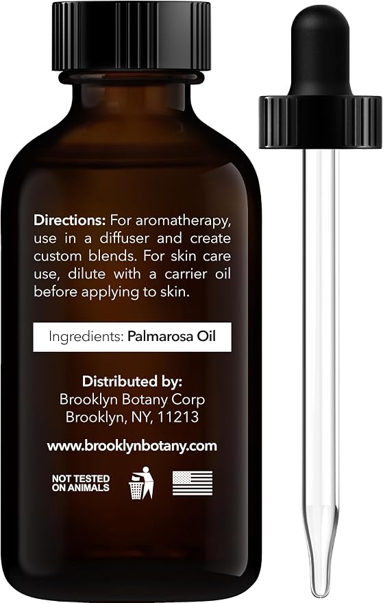 Brooklyn Botany Palmarosa Essential Oil - 100% Pure and Natural - Premium Grade Oil with Dropper - for Aromatherapy and Diffuser - 1 Fl Oz