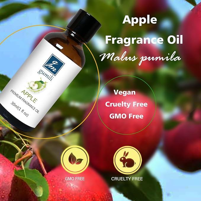 GM Gumili Apple Fragrance Oil, Perfume Oil, Home Scent Oils for Soaps, Candle Making, Dryer Balls, Diffusers, Laundry, Slime -1 oz /30ml