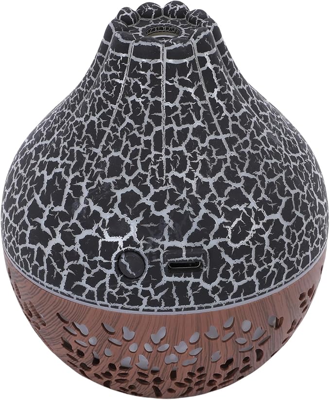 Cryfokt Essential Oil Diffuser, Auto Shut Off 7 Color LED Lights Aromatherapy Diffuser, USB Humidifier with Quiet Operation for Home Office Bedroom Yoga (Black Crack Dark Wood Grain)