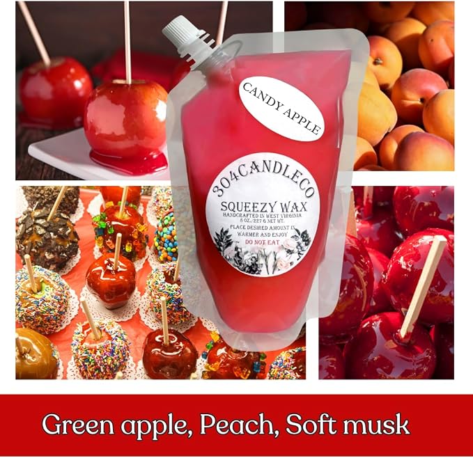 304CandleCo Large Squeeze Soy Wax Melt - 50 SCENTS! - Highly Fragrant & Hand-Crafted - Easy Mix & Match - American Made - Perfect for Wax Warmers (8oz, Candy Apple)