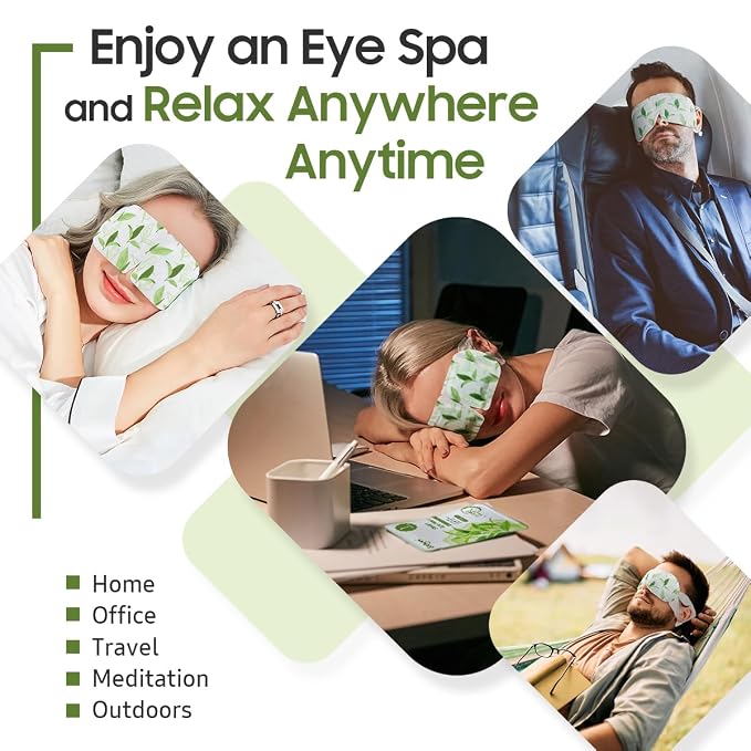 BeHoomi Steam Eye Mask, 10Packs Heated Eye Mask, Self Heating Disposable SPA Warm Compress for Eyes Sleep Mask, Travel Essentials & Relaxation Gifts for Women (Green Tea Scent)