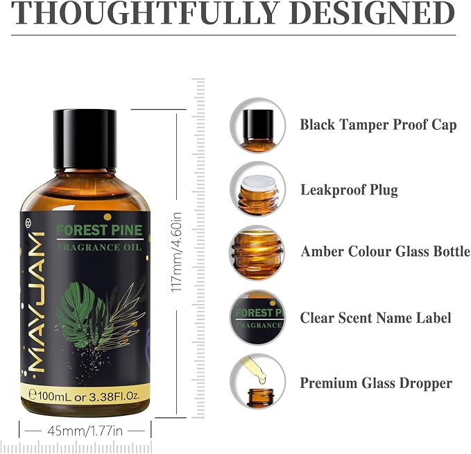 Forest Pine Fragrance Oil Essential Oil, MAYJAM 3.38FL.OZ Forest Pine Oil for Diffusers for Home, Long Lasting Scented Oils for Soap Candle Making - 100ML