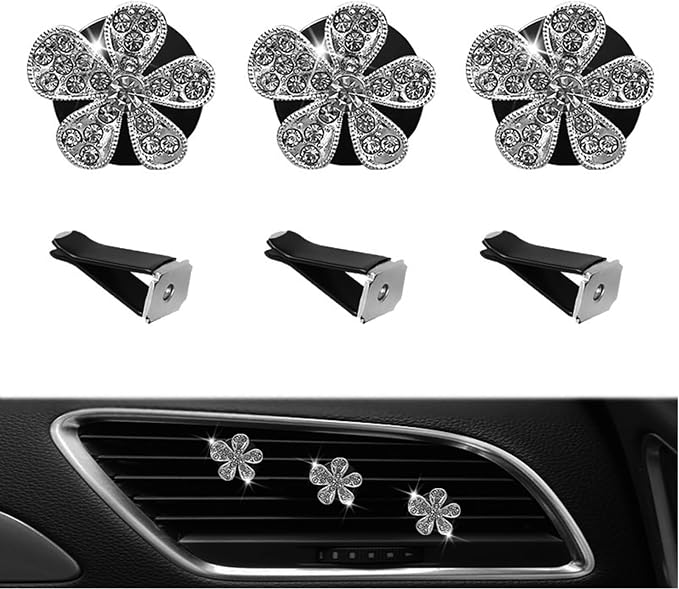 5 Pcs Car Vent Clip,Bling Flower Car Air Fresheners Vent Clips Cute Car Vent Decorations,Car Diffuser Rhinestone Car Interior Decoration Charm Car Vent Accessories
