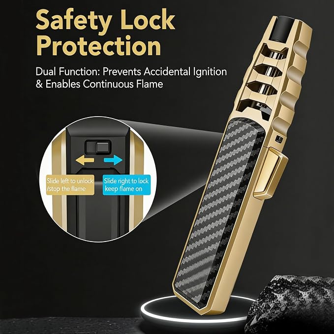 2 Packs Butane Torch Lighter, Windproof Kitchen Cooking Torch with Safety Lock & Adjustable Jet Flame, Refillable Bright Fire Blow Torch for Cooking, BBQ, Baking, Candle, Camping (Butane Not Included)