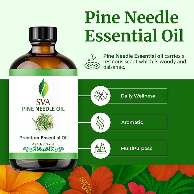SVA Pine Needle Essential Oil 4 Fl Oz – for Diffuser, Skin & Hair Care – Ideal for Massage & DIY Blends – with Dropper
