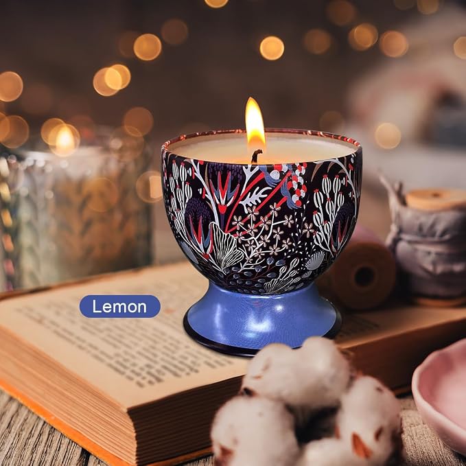 Strong Lemon & Rose Scented Candles, 4oz, Set of 2, Aromatherapy Candles, 100% Soy, Long Lasting, for Home Scented, Holiday Decor, Wedding, Party, Gift for Women & Men