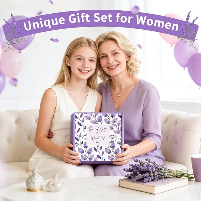 Birthday Gifts for Women, Self Care Gifts for Women, Lavender Spa Gift Basket Care Package for Her, 9-Piece Relaxing Gift Box with Tumbler, Candle, Eye Patches, Gift for Mom Wife Sister Girlfriend