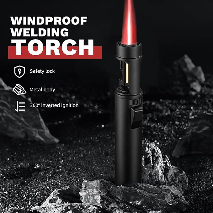 Torch Lighter, Straight Flame Bright Lighters, Windproof Adjustable Flame Color with Safety Lock, Lightsaber Torch Flame for Outdoor, Campfires, BBQ, Candles, Camping