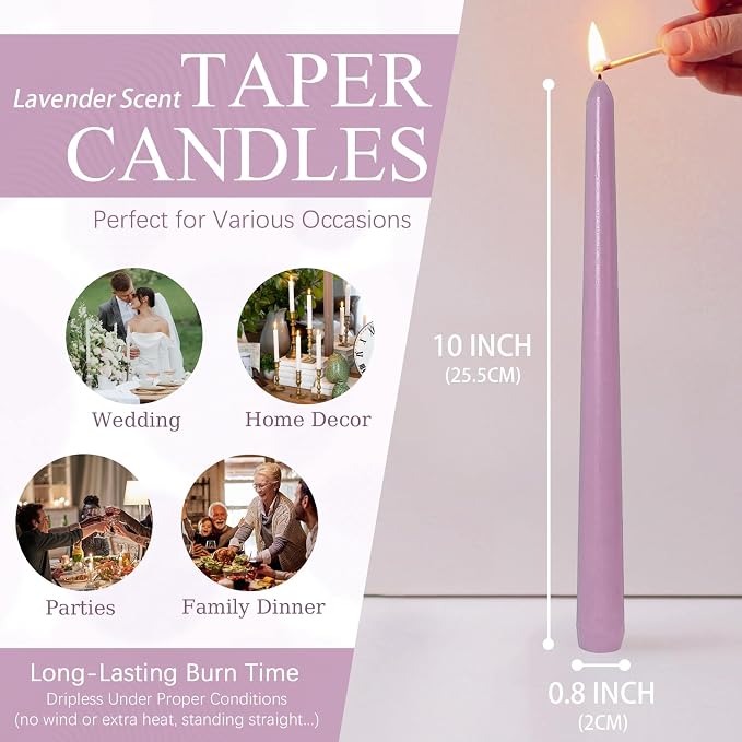 Candlesticks Long Taper Candle,Lavender Scented 10 Inches Gradient Purple Candle Sticks Smokeless Tapered Candles for Home Décor Holiday Gifts