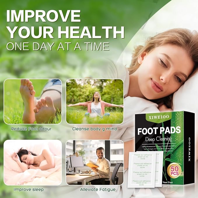50 Pack Natural Ginger Wormwood Bamboo Vinegar Foot Pads - Premium Foot Care, Stress Relief, Better Rest, Feet Health Patches, Relaxing Muscles Kit for Women