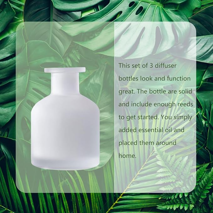 HOSSIAN Reed Diffuser-3pcs Reed Diffuser Empty Bottles with 28pcs Reed Diffuser Sticks- Refillable Diffuser Bottles -Diffuser Jars for Home Oil Fragrance Decoration Girl Women Gift(Frosted Glass)
