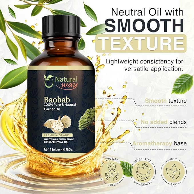 Baobab Carrier Oil for Diffusers, Dry Skin, Hair | Natural Aroma Oil for Home Fragrance, DIY Beauty Blends & DIY Candle Making, Long Lasting Scent for Office, Bedroom Scent 4 Fl Oz (120 mL)