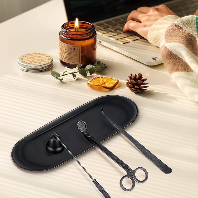 Candle Trimmer Tray, Candle Accessories Candle Wick Trimmer Tray Plate Black, Candle Holder Tray(9.05 x 3.74 x 0.39 inch)