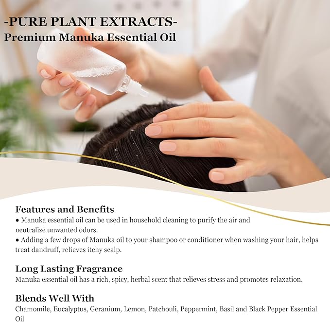 EUQEE Manuka Essential Oil 118ml Large Capacity Pure Manuka Oil with Glass Dropper for Skin, Diffuser, Aromatherapy, Cleaning, Soap Candle Making - 4Fl.Oz