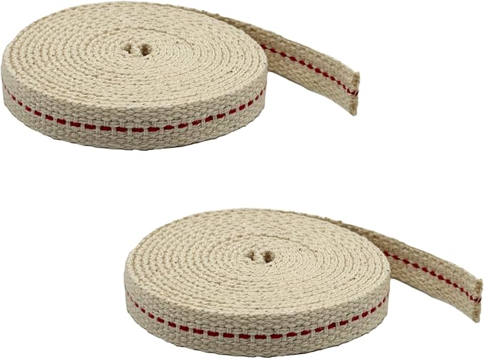 Light of Mine - 3/8" Inch 6' Foot, 100% Cotton Flat Wick - 2 Pack, for Paraffin Oil, Kerosene Based Lanterns, and Oil Lamps with Genuine Red Stitch (3/8" - 6' Roll, 2 Pack)