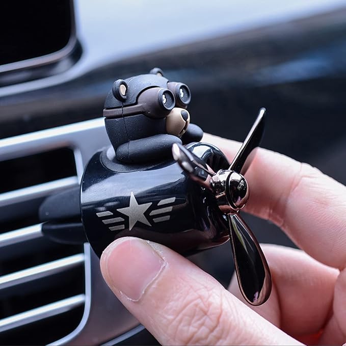 2 Pieces Car Air Fresheners, Cute Bear Pilot Car Diffuser, Propeller Air Outlet Vent Fresheners, Suitable for Automotive Interior Decoration (Bear (A+B))