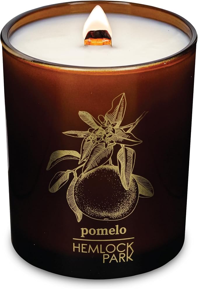 Hemlock Park Pomelo Citrus Amber & Gold Scented Candle | Crackling Wood Wick, Botanical Fragrance & Coconut Apricot Wax | Up to 50 Hour Burn Time | 7.2 oz | Made in USA