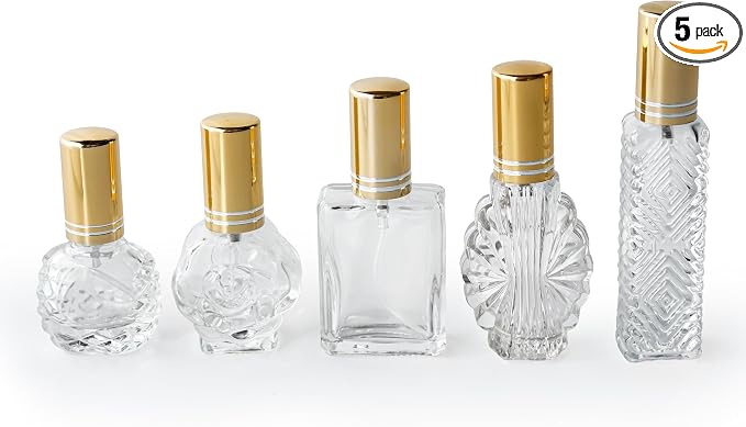 H&D HYALINE & DORA Vintage Glass Perfume Bottles Empty Refillable Sprayer Bottle Fine Mist Spray Bottles Set of 5