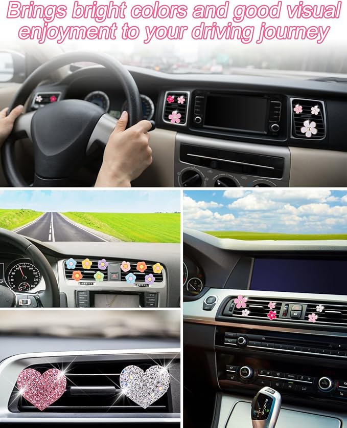 12Pcs PGRODE Car Air Vent Clips with Fragrance Pads, Cute Air Fresheners Clip Car Decor Accessories for Women and Girls, Interior Aesthetic (Daisy)