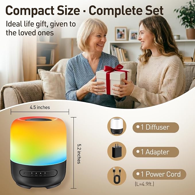 Essential Oil Diffuser, 300ml Ultrasonic Aromatherapy Oil Diffuser & Humidifier with 7 Color Night Lights, Quiet 20dB Operation for 12 Hours, for Home, Bedroom, Office (1)