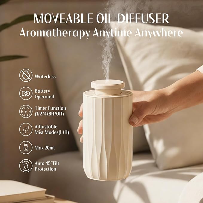 SALKING Waterless Diffuser Starter Kit with 30mL Hotel Fragrance Oil, Scent Diffuser Battery Operated Nebulizer with Timer & Adjustable Mist Mode, Car Diffsuer, Mini Scent Air Machine for Home, Office
