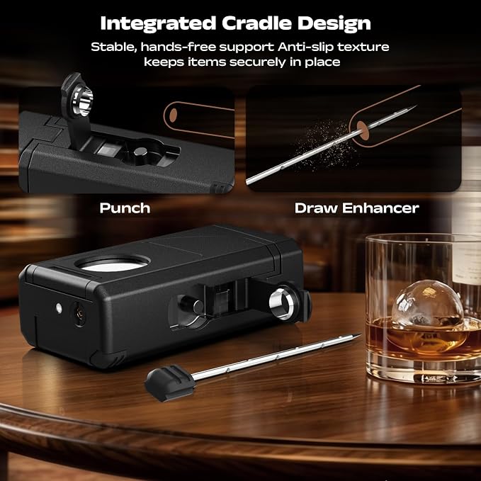 6-in-1 Windproof Triple Jet Flame Butane Torch Lighter with V-Shape Shear,Punch and Hold, Adjustable Refillable Lighter with Draw Enhancer Tool for Candle, BBQ, Camping and Outdoor, Travel Use