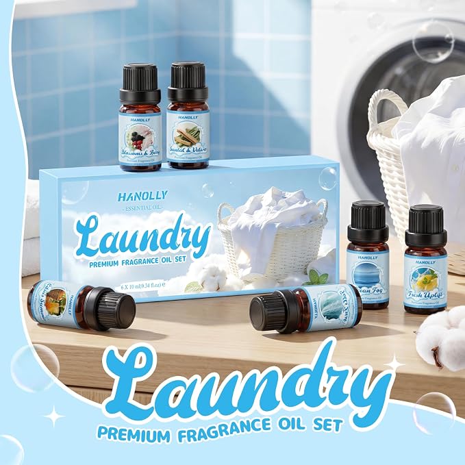 Essentials Oils for Laundry, Clean Fragrance Oils for Diffuser, Candle & Soap Making, Use with Wool Dryer Balls,Fresh Uplift,Citrus Summer, Ocean Fog, Falls Fresh, Santal & Vetiver, Blossoms & Berry