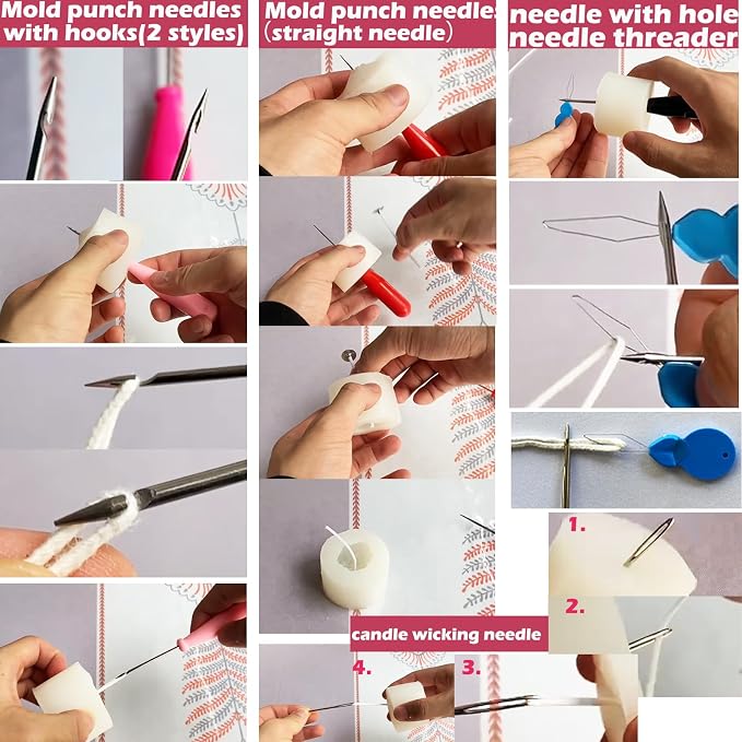 TYMKLMZG 17PCS Big Hole Long Needle for Silicone Taper molds,Hook Punch Needle, Candle Tool Inserting Wick,Awl for Candle Making,Long Needle to Poke Hole in Silicone Mold